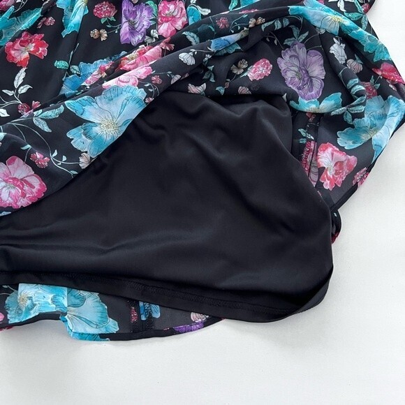 Express Dark Floral Babydoll Mini‎ Dress Ruffled Flowy Lightweight Size 6 - Picture 8 of 15